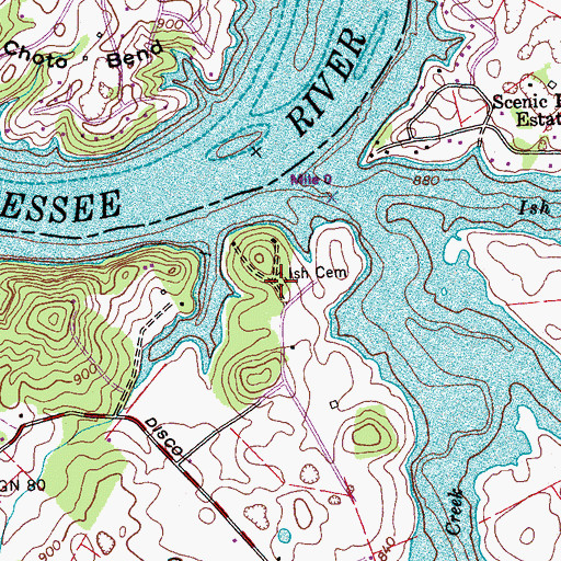 Topographic Map of Ish Cemetery, TN