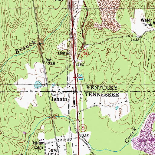 Topographic Map of Isham, TN