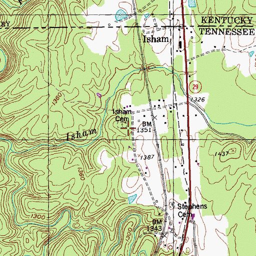Topographic Map of Isham Cemetery, TN