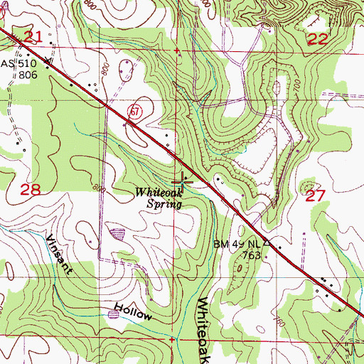 Topographic Map of Whiteoak Spring, AL