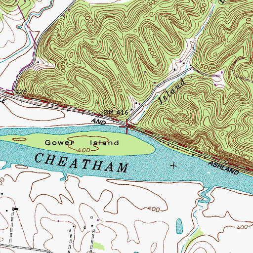 Topographic Map of Island Branch, TN