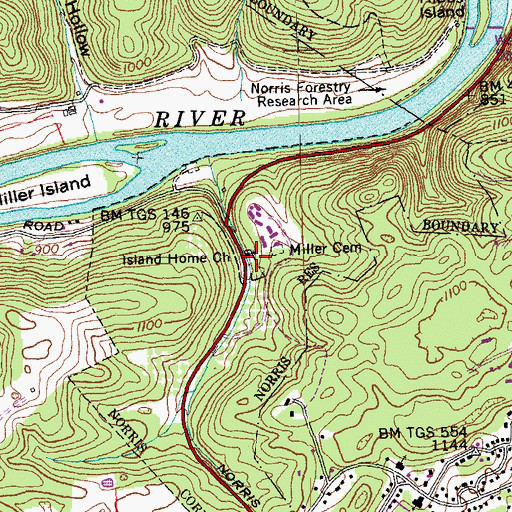 Topographic Map of Island Home Baptist Church, TN
