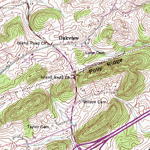 Topographic Map of Island Road Church, TN