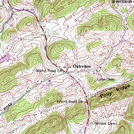 Topographic Map of Island Road Church, TN