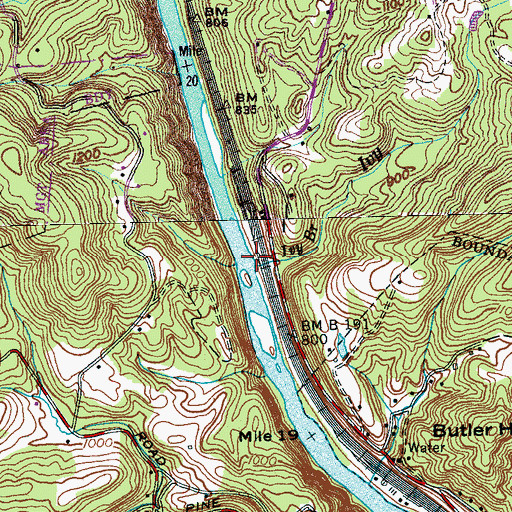 Topographic Map of Ivy Branch, TN
