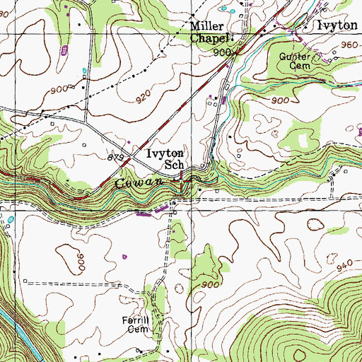 Topographic Map of Ivyton School, TN