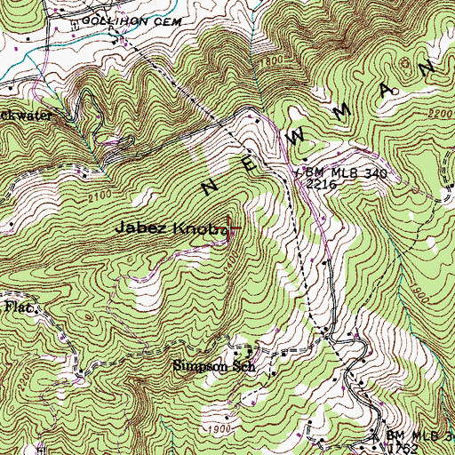 Topographic Map of Jabez Knob, TN