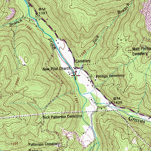 Topographic Map of Jack Branch, TN