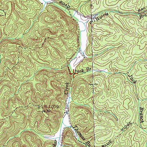 Topographic Map of Jack Branch, TN