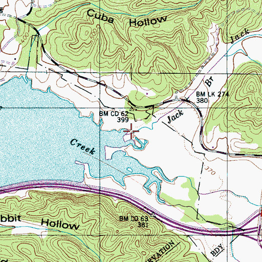 Topographic Map of Jack Branch, TN