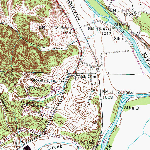 Topographic Map of Jack Cemetery, TN