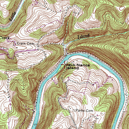 Topographic Map of Jack Nance Island, TN