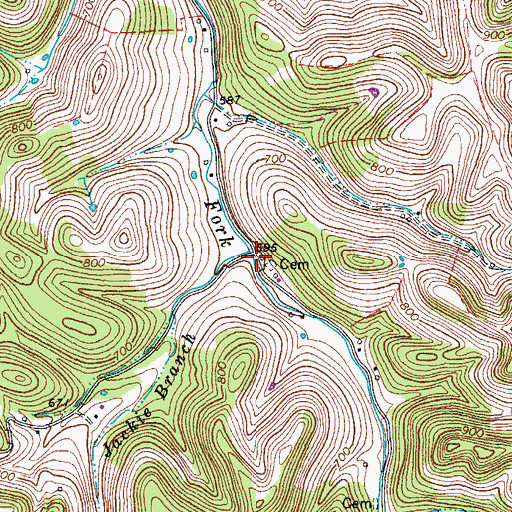 Topographic Map of Jackie Branch, TN