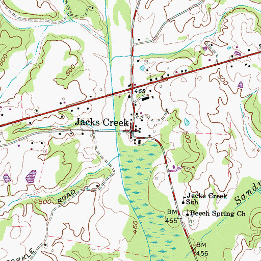 Topographic Map of Jacks Creek, TN
