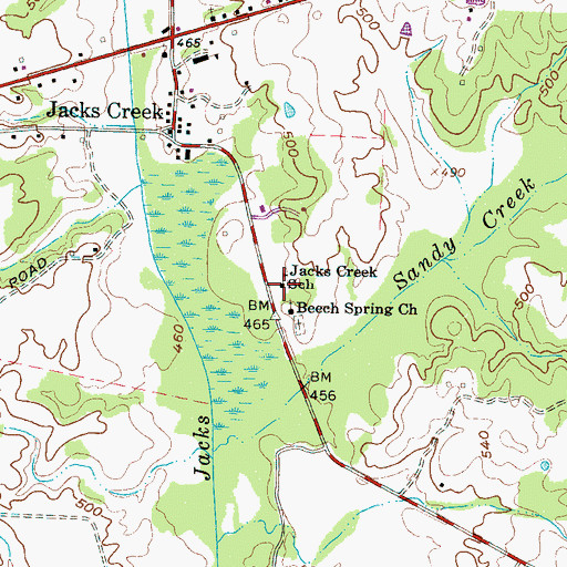 Topographic Map of Jacks Creek School, TN