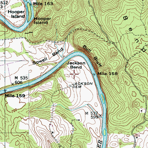 Topographic Map of Jackson Bend, TN