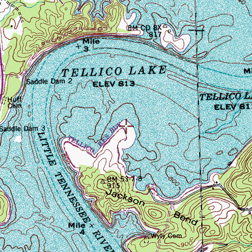 Topographic Map of Jackson Bend, TN