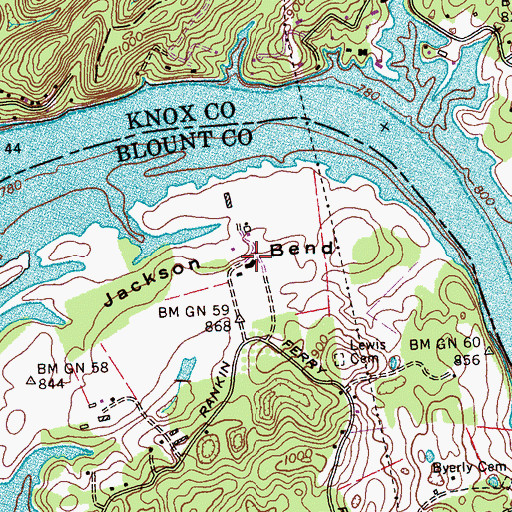 Topographic Map of Jackson Bend, TN