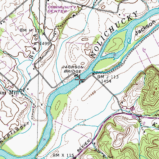 Topographic Map of Jackson Bridge, TN