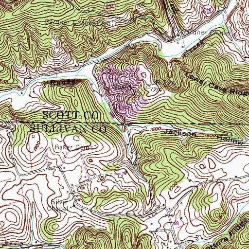 Topographic Map of Jackson Hollow, TN