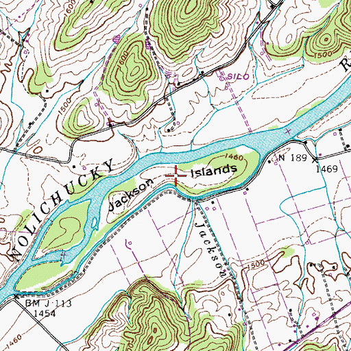 Topographic Map of Jackson Islands, TN