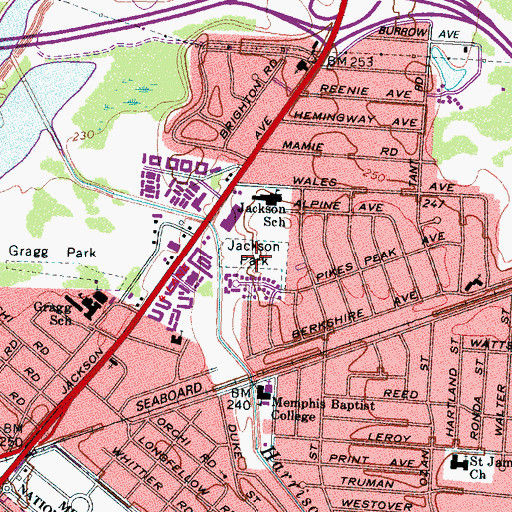 Topographic Map of Jackson Park, TN