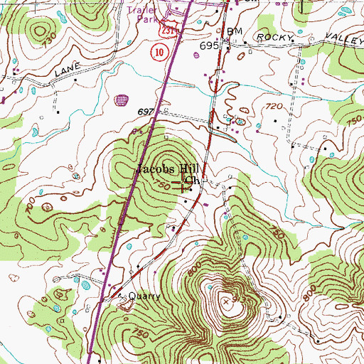 Topographic Map of Jacobs Hill Church, TN