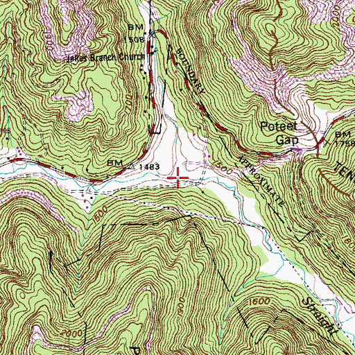Topographic Map of Jake Branch, TN