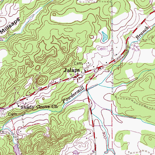 Topographic Map of Jalapa, TN