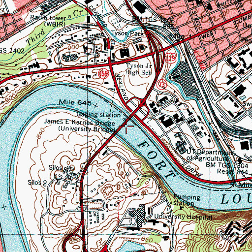 Topographic Map of James E Karnes Bridge, TN