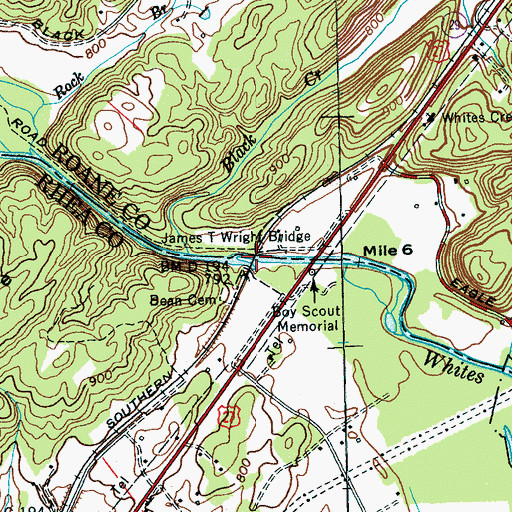 Topographic Map of James T Wright Bridge, TN