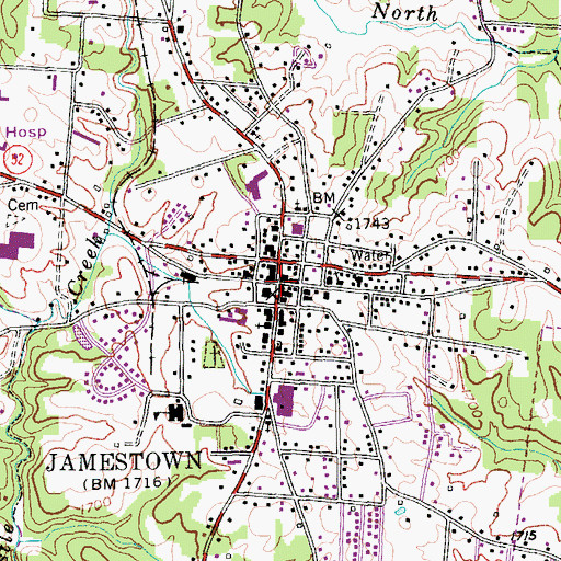 Topographic Map of Jamestown, TN