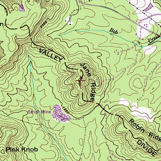 Topographic Map of Jane Ridge, TN