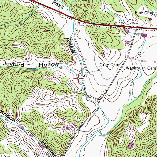 Topographic Map of Jaybird Hollow, TN