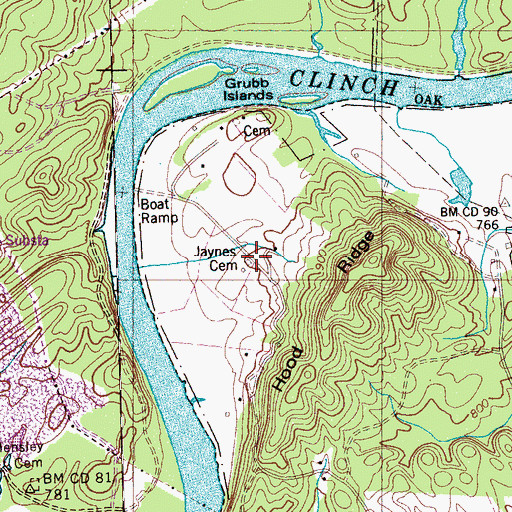 Topographic Map of Jaynes Cemetery, TN