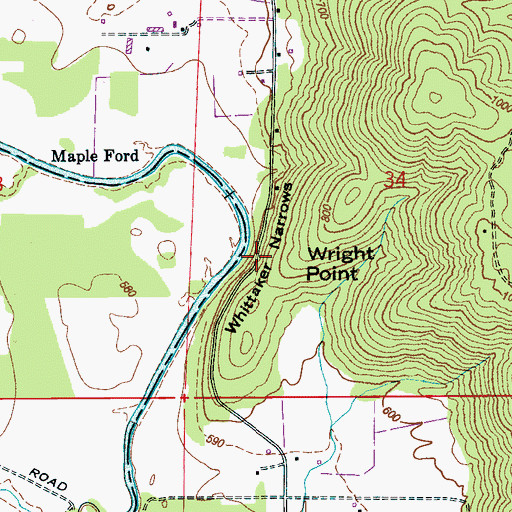 Topographic Map of Whittaker Narrows, AL
