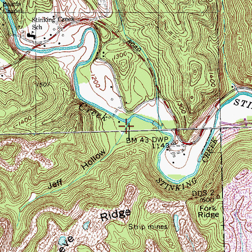 Topographic Map of Jeff Hollow, TN