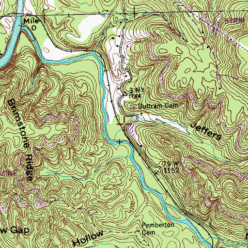 Topographic Map of Jeffers Hollow, TN