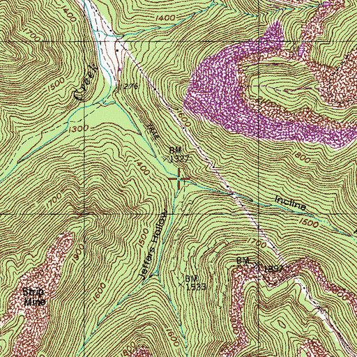 Topographic Map of Jeffers Hollow, TN