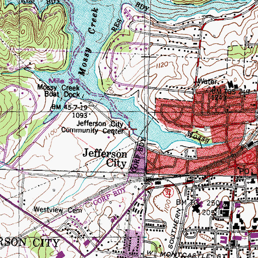Topographic Map of Jefferson City Community Center, TN