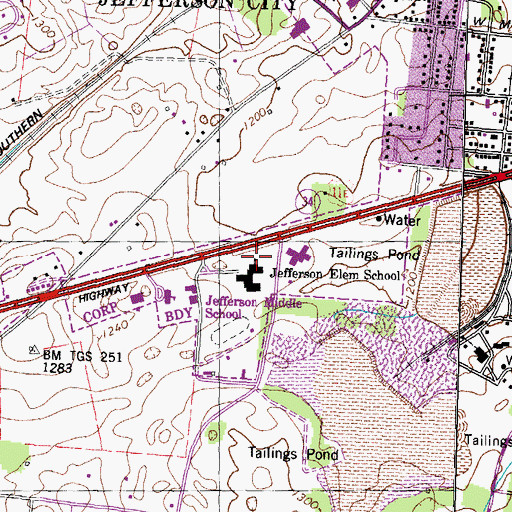 Topographic Map of Jefferson Elementary School, TN