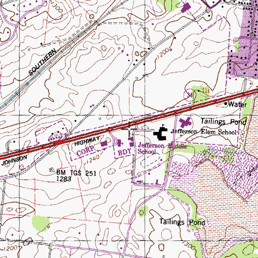 Topographic Map of Jefferson Middle School, TN
