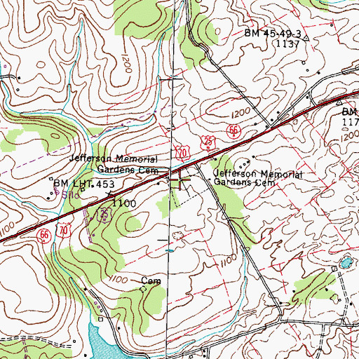 Topographic Map of Jefferson Memorial Gardens Cemetery, TN
