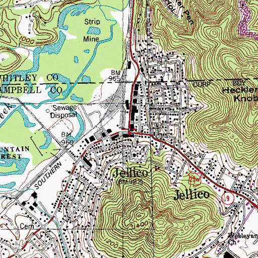 Topographic Map of Jellico, TN