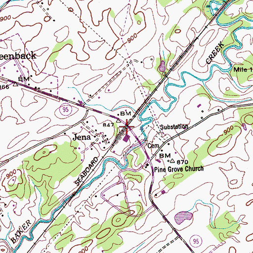 Topographic Map of Jena, TN