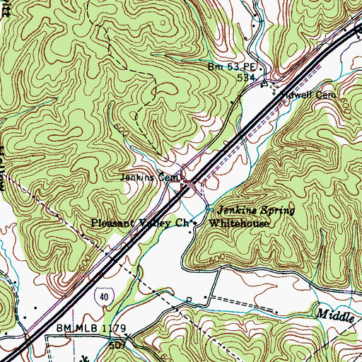 Topographic Map of Jenkins Cemetery, TN
