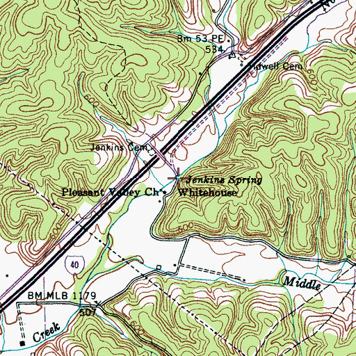 Topographic Map of Jenkins Spring, TN