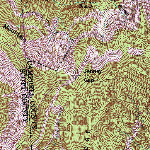 Topographic Map of Jenney Gap, TN