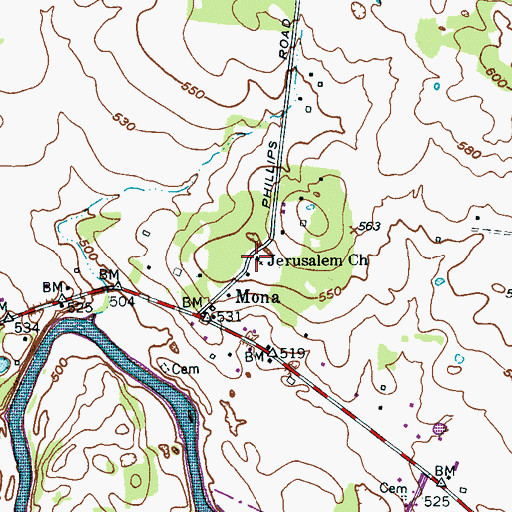 Topographic Map of Jerusalem Church, TN