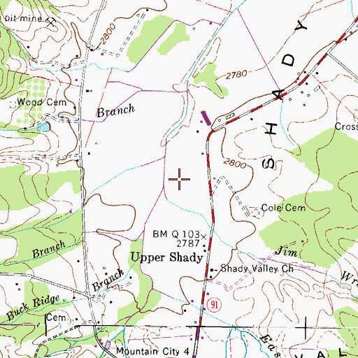 Topographic Map of Jim Wright Branch, TN